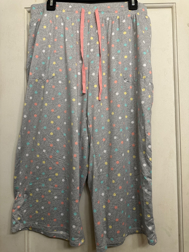 Sleep Chic Gray Polka Dot Lounge Pants With Pink Drawstring